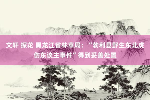 文轩 探花 黑龙江省林草局：“勃利县野生东北虎伤东谈主事件”得到妥善处置