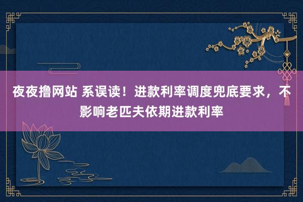 夜夜撸网站 系误读！进款利率调度兜底要求，不影响老匹夫依期进款利率
