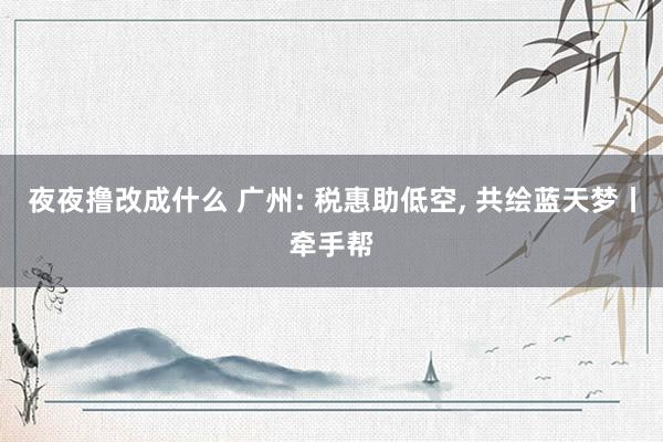 夜夜撸改成什么 广州: 税惠助低空， 共绘蓝天梦丨牵手帮