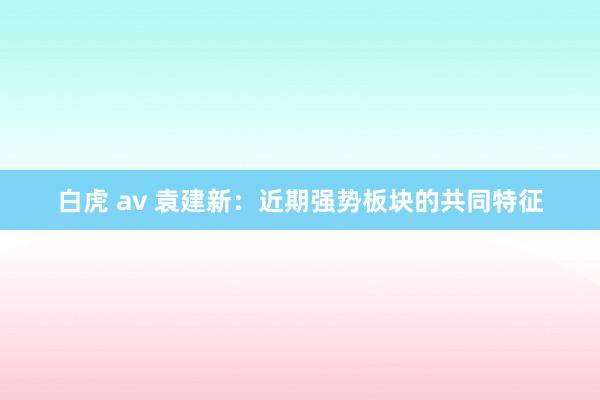 白虎 av 袁建新：近期强势板块的共同特征