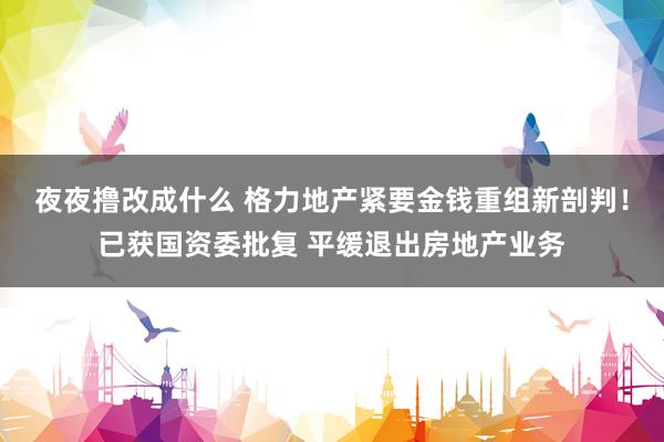 夜夜撸改成什么 格力地产紧要金钱重组新剖判！已获国资委批复 平缓退出房地产业务
