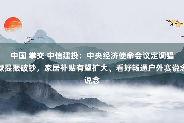 中国 拳交 中信建投：中央经济使命会议定调猖獗提振破钞，家居补贴有望扩大、看好畅通户外赛说念