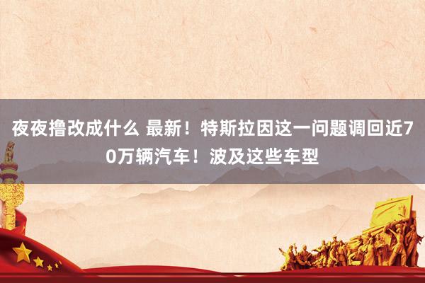 夜夜撸改成什么 最新！特斯拉因这一问题调回近70万辆汽车！波及这些车型