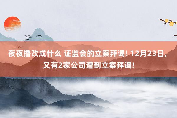 夜夜撸改成什么 证监会的立案拜谒! 12月23日， 又有2家公司遭到立案拜谒!